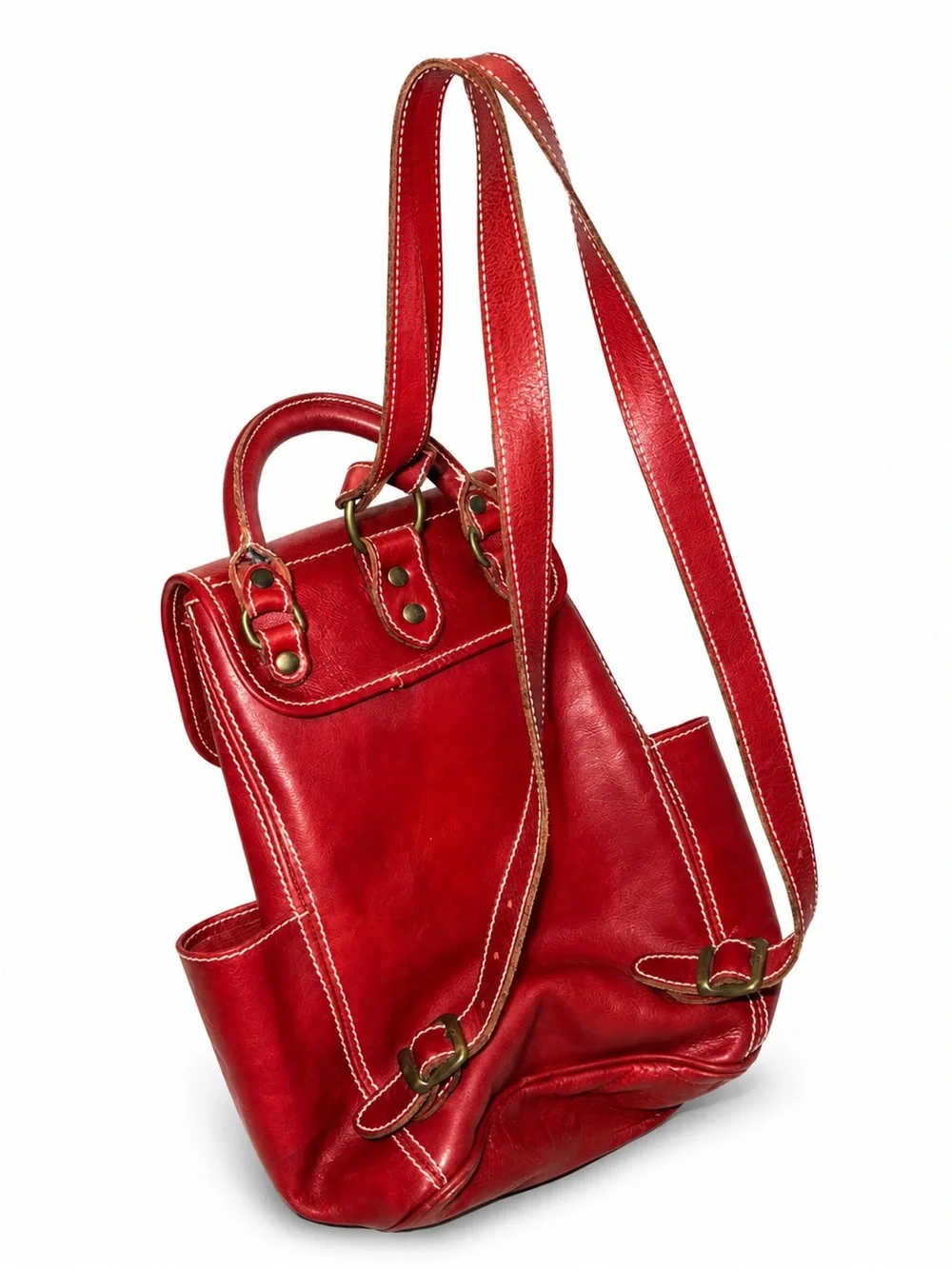 Classic Red Leather Backpack with Top Handle